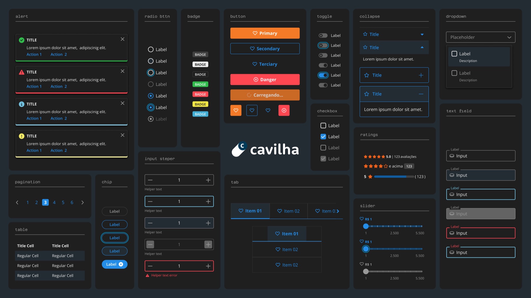 Base Library's main components in Dark Mode
