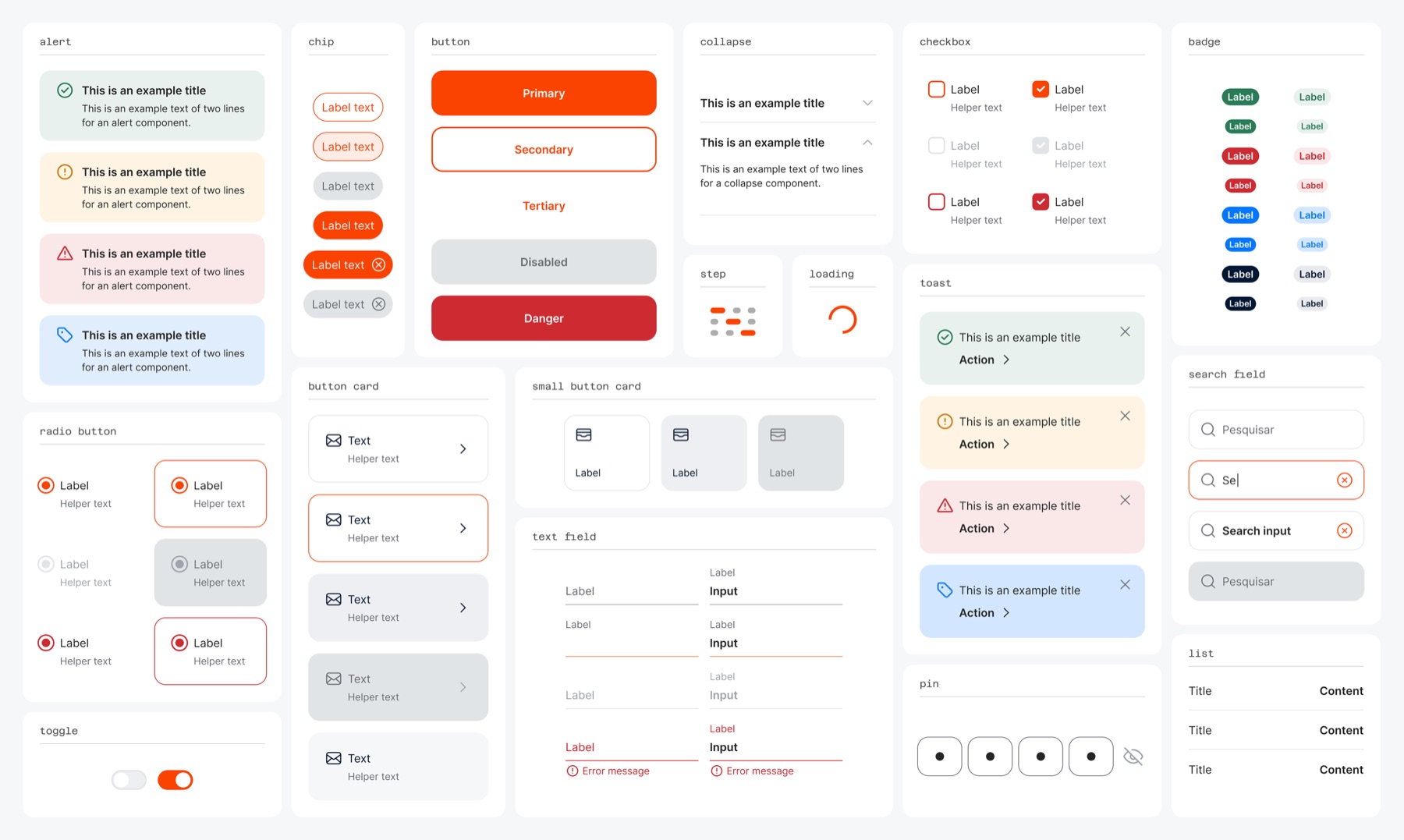 Main components created in the library