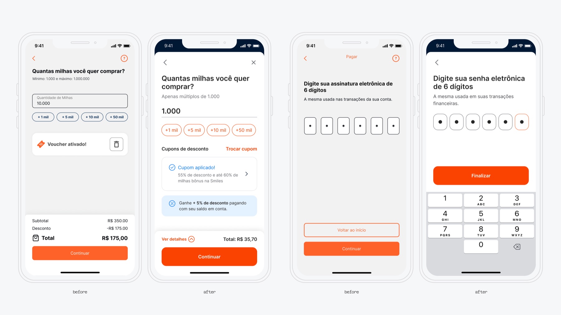 Miles buying and pin input screen